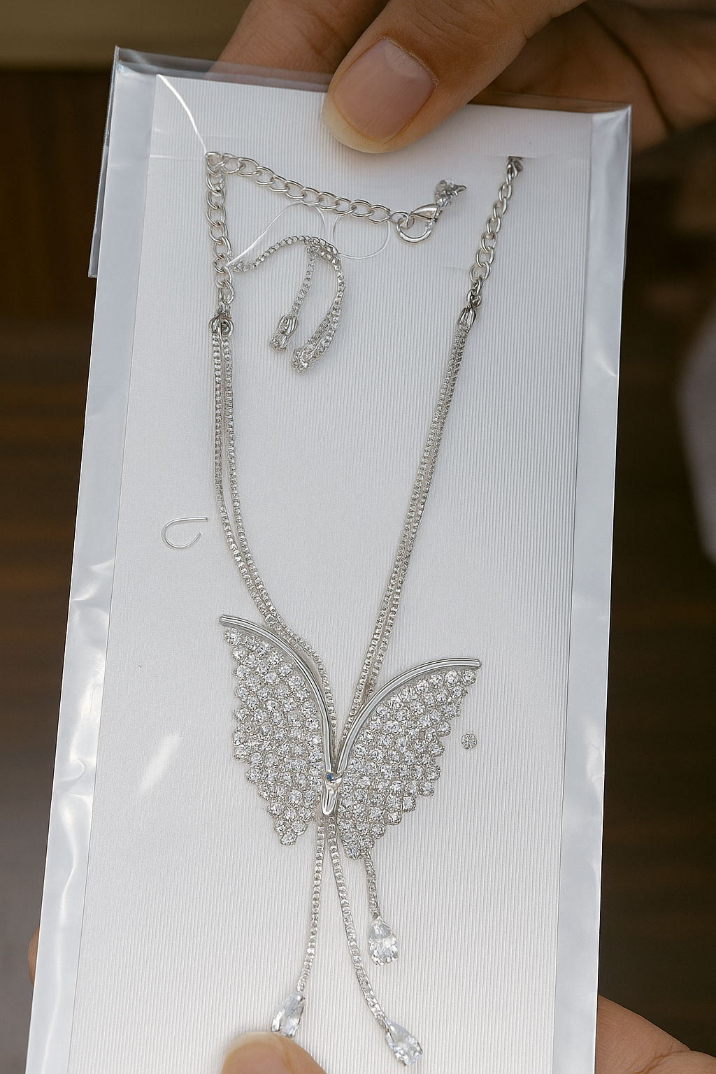 Butterfly Pendant Necklace with Earrings