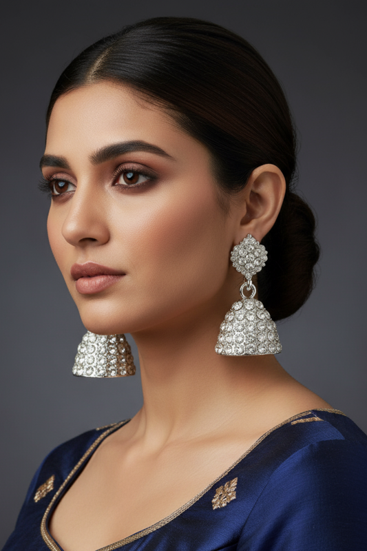 Jasmine Sparkling White Crystal Fashion Jhumka Earrings for Indian Women