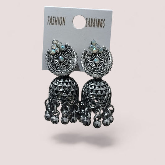 Antique Silver Oxidized Jhumka Earrings