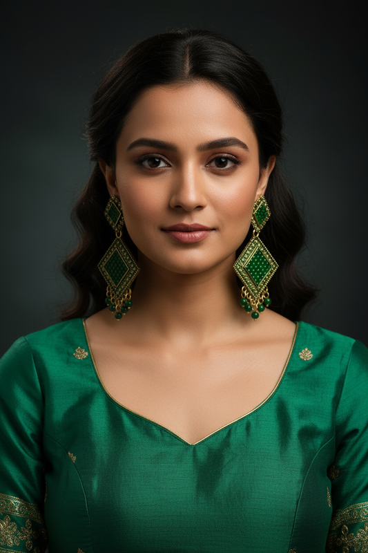 Jasmine Green Traditional Ethnic Earrings for Women