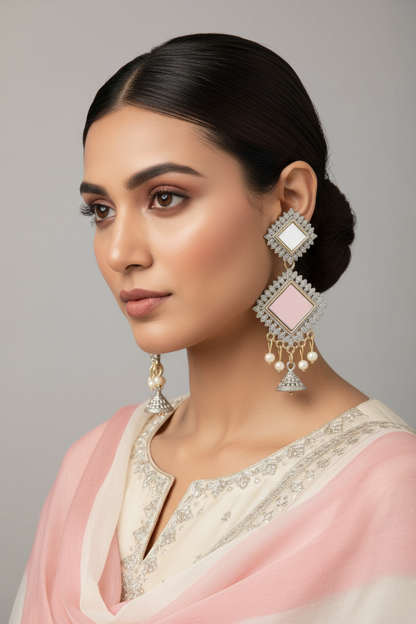 Jasmine Designer Geometric Pearl Earrings for Women